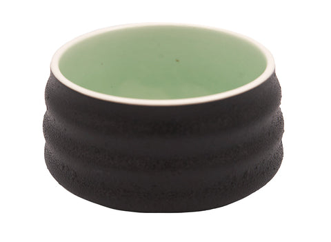 Textured Black and Green Matcha Bowl – Modern Dual-Tone Ceramic Tea Bowl for Matcha Enthusiasts # 93981