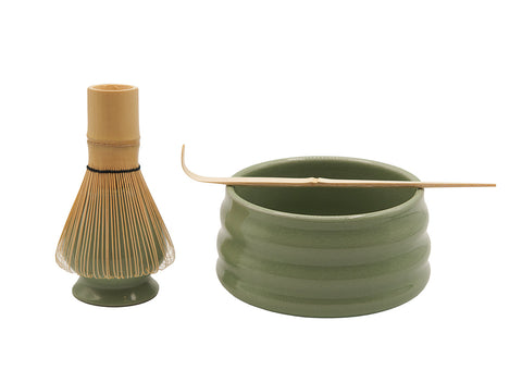 Light Green Matcha Tea Set – Includes Ribbed Matcha Bowl, Bamboo Whisk, Scoop, and Holder # 93991