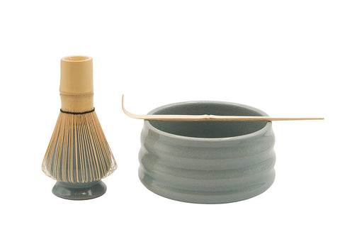 Glossy Blue Ribbed Matcha Tea Set # 93999