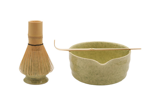 Speckled Green Matcha Tea Set with Spouted Bowl # 93998