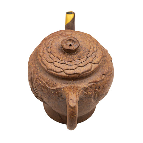 Woodfired Yixing Teapot Lotus Lid with Gold Kintsugi # 95078, 145 ml