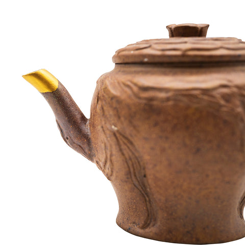 Woodfired Yixing Teapot Lotus Lid with Gold Kintsugi # 95078, 145 ml