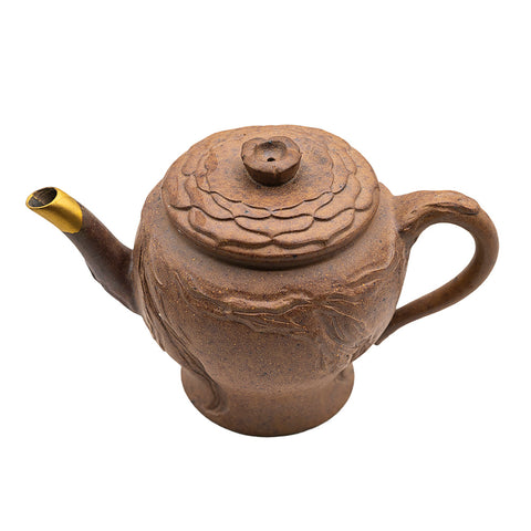 Woodfired Yixing Teapot Lotus Lid with Gold Kintsugi # 95078, 145 ml