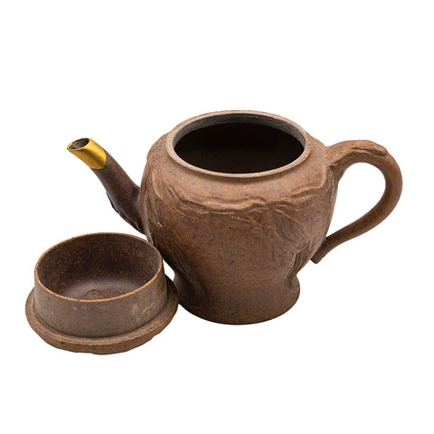 Woodfired Yixing Teapot Lotus Lid with Gold Kintsugi # 95078, 145 ml