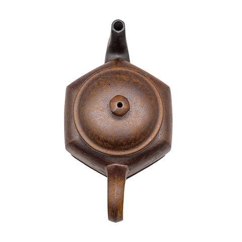 Hexagonal kiln-transformed horizontal yixing clay woodfired teapot # 94801
