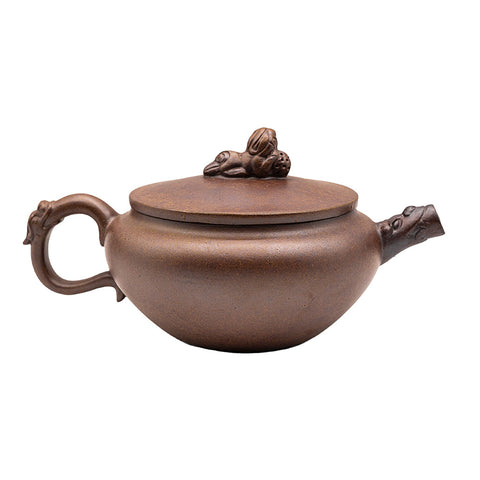 Lion-shaped flat jade yixing clay woodfired teapot # 94821