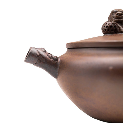 Lion-shaped flat jade yixing clay woodfired teapot # 94821