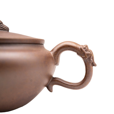 Lion-shaped flat jade yixing clay woodfired teapot # 94821