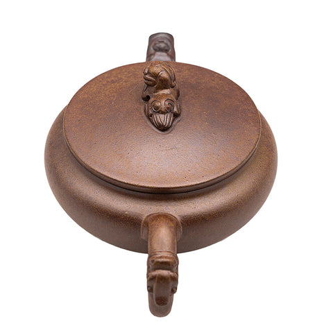 Lion-shaped flat jade yixing clay woodfired teapot # 94821