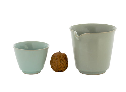 Set for tea ceremony with gaiwan (9 items) # 91004, porcelain: gaiwan 200 ml, gundaobey 200 ml, teamesh, six cups 58 ml.