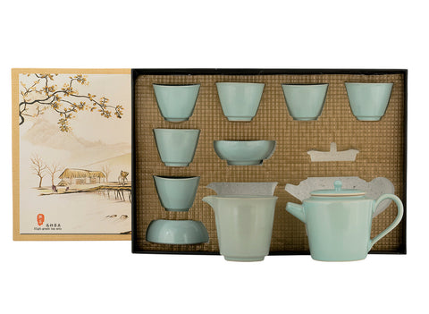 Set for tea ceremony with gaiwan (9 items) # 91004, porcelain: gaiwan 200 ml, gundaobey 200 ml, teamesh, six cups 58 ml.